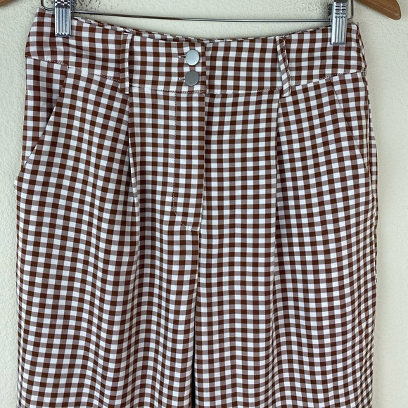 NWT NASTY GAL Brown Gingham Plaid Trouser Pants Retro 70s Style High Waist - Picture 3 of 10